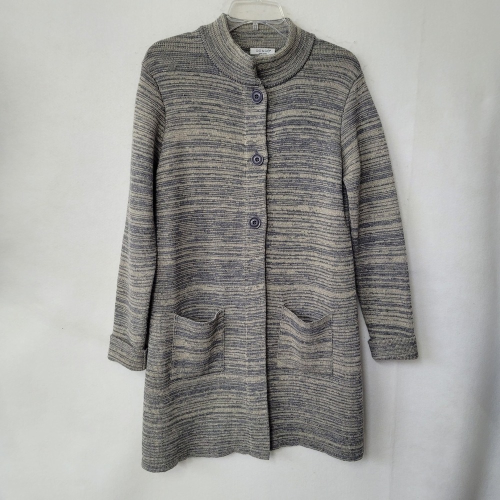 Gio & Gio Made In Italy Knit Button Front Cardigan Sweater Jacket Pockets Merino